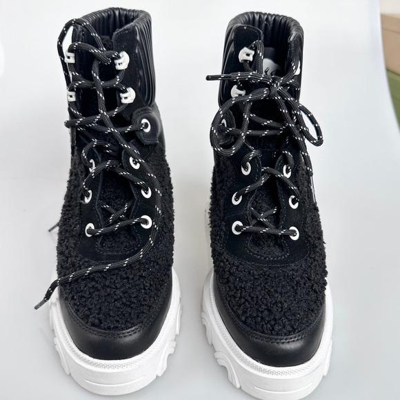 NEW SOREL Brex Leather & Faux Shearling Block Heel Lace-Up Bootie US 8.5 - Picture 4 of 15